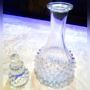 Heavy diamond VTG mid century, collectable glass decanter, with stopper